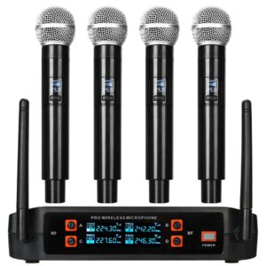4-channel UHF wireless microphone system with professional sound and freedom of movement.