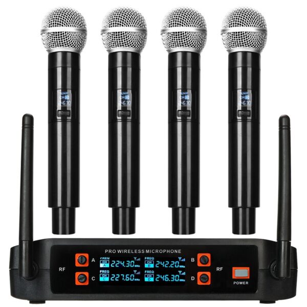 4-channel UHF wireless microphone system with professional sound and freedom of movement.