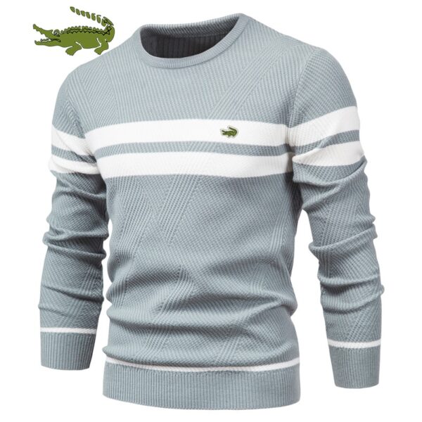 Stylish winter striped men's sweater, super comfortable, thick, warm, O-neck, casual basic - NEW - Image 2